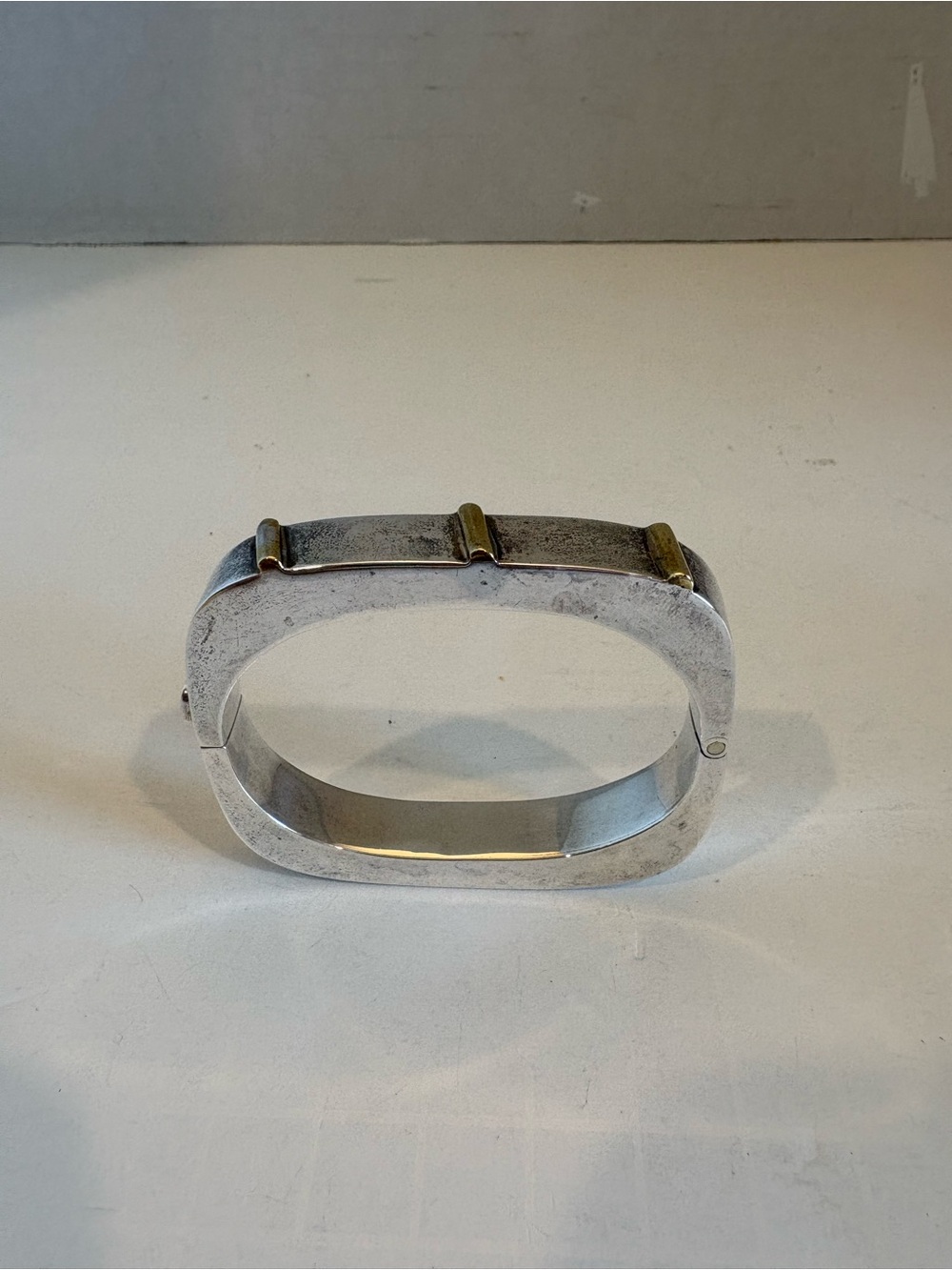 Vtg. 925 Bracelet Modernist Mexico Taxco Sterling Wide Bangle Brass Bars TG-19